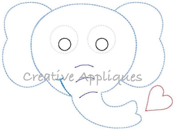 Raggy Bean Stitch Valentine Elephant Applique - Image 2