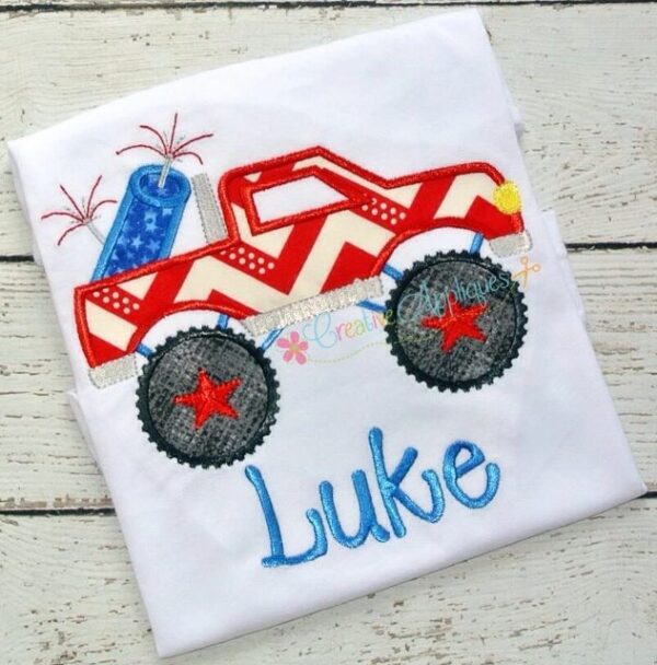 Monster Truck with Fireworks Applique