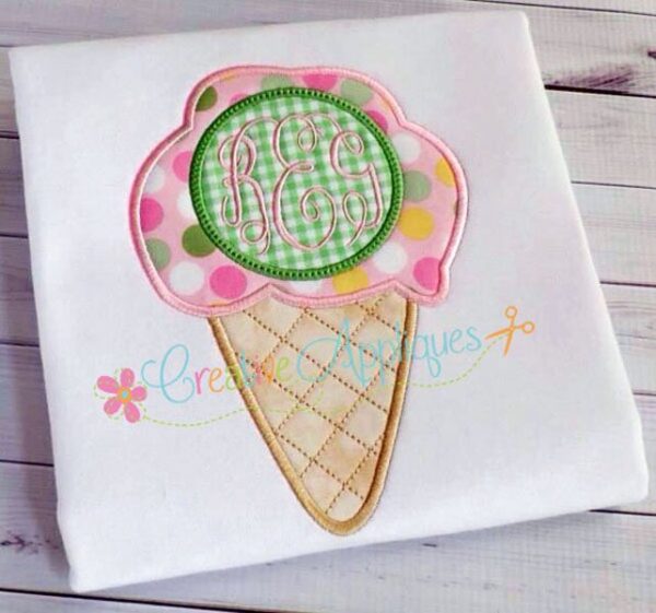 Ice Cream Cone Monogram Applique