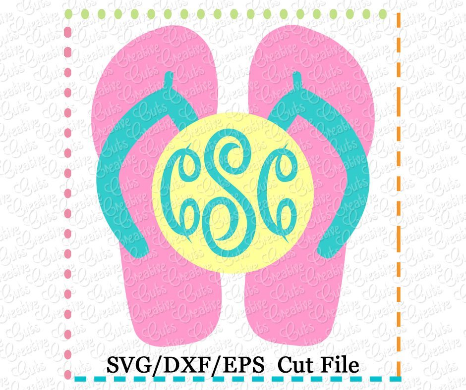 Flip Flops Monogram Cutting File SVG DXF EPS - Creative Appliques