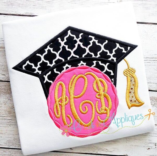 Monogram Girl Graduation Cap Applique