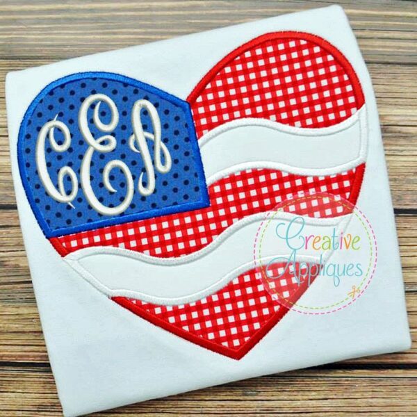 Monogram Patriotic Heart Flag Applique