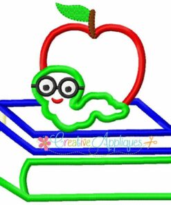 Bookworm with Books Applique - Creative Appliques