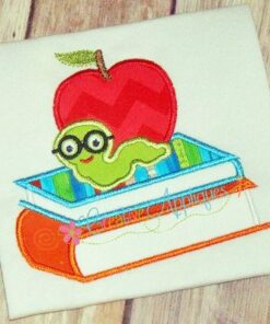 Bookworm with Books Applique - Creative Appliques