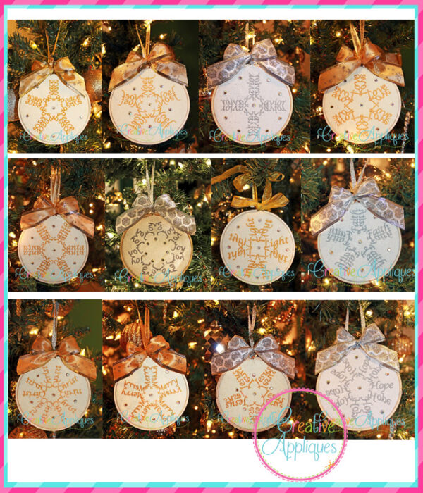 Word Snowflake Embroidery Ornament 12 Design Set