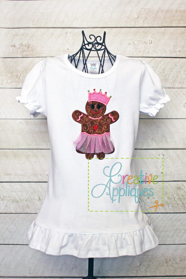 Gingerbread Ballerina Princess Tutu Crown Tiara Applique - Image 2