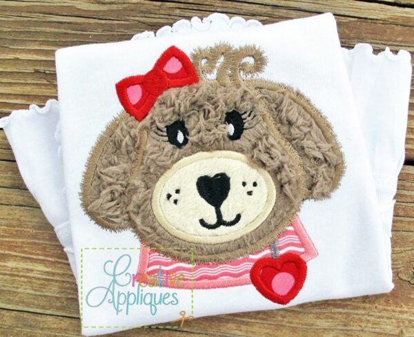 Shaggy Furry Girl Valentine Dog Puppy Applique - Image 2