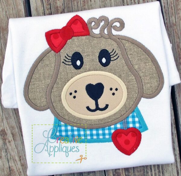 Girl Valentine Dog Puppy Applique - Image 2