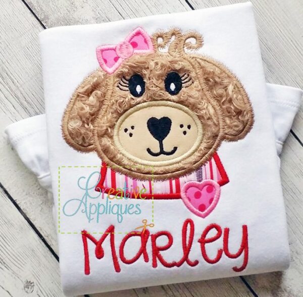 Shaggy Furry Girl Valentine Dog Puppy Applique