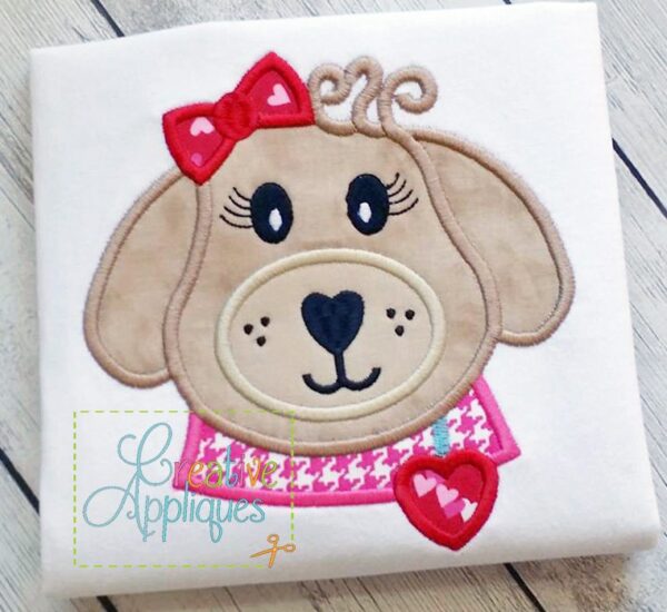 Girl Valentine Dog Puppy Applique