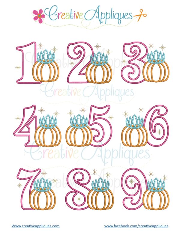 Pumpkin Princess Crown Number Set Applique - Image 2