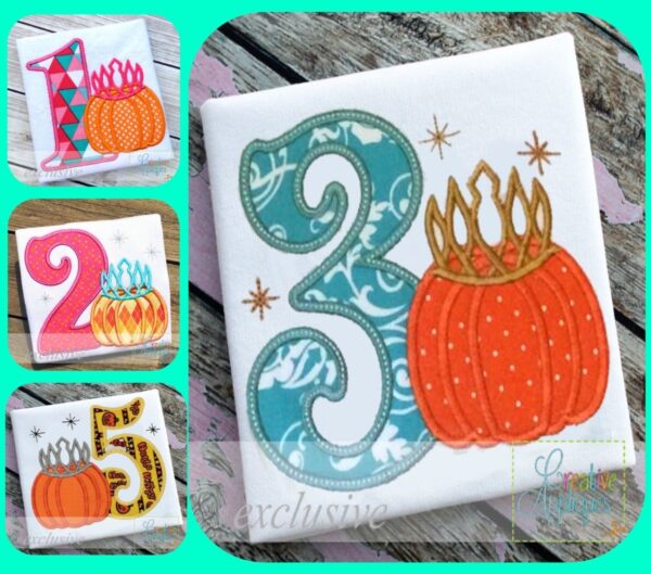 Pumpkin Princess Crown Number Set Applique