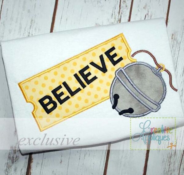 Believe Ticket Sleigh Bell Applique