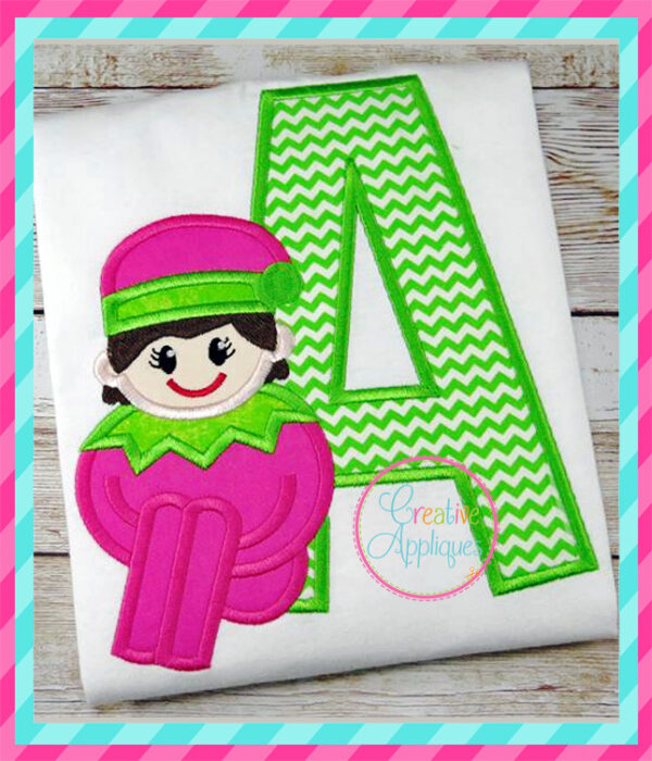 Sitting Elf Girl Alphabet Applique Set