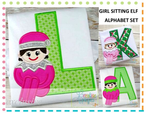 Sitting Elf Girl Alphabet Applique Set - Image 5