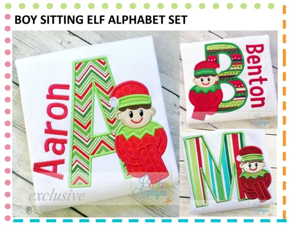 Sitting Elf Boy Alphabet Applique Set - Image 4