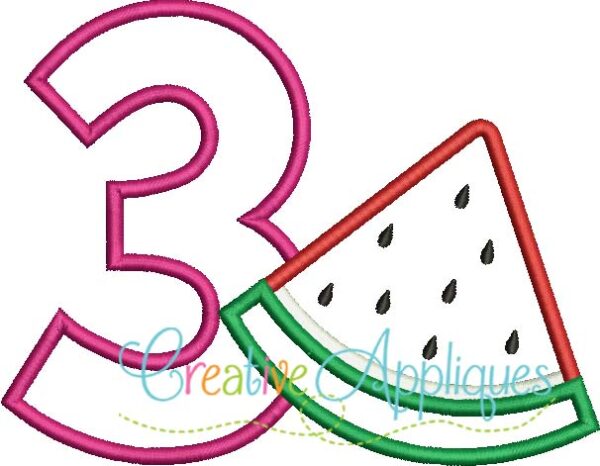 Watermelon Number 3 Applique - Image 2