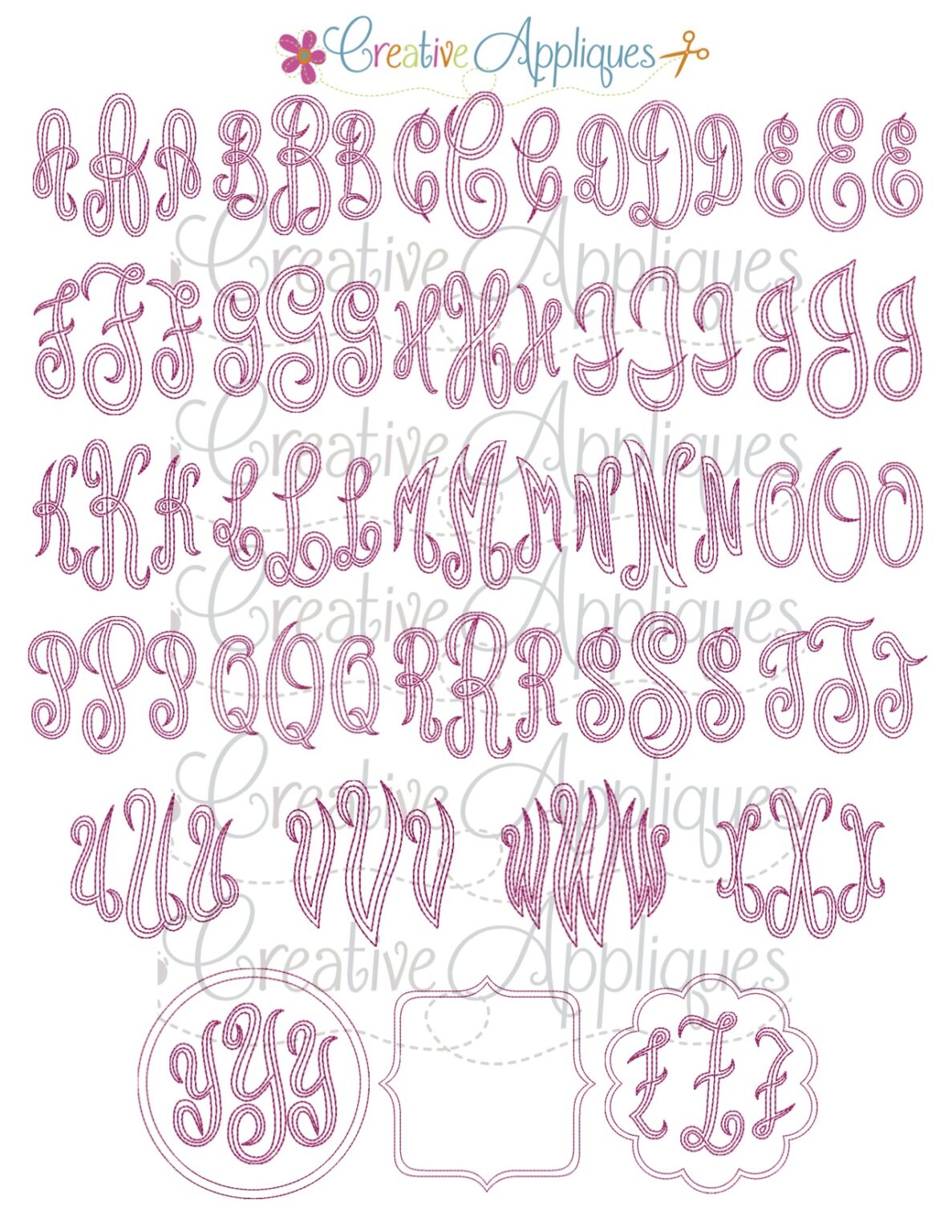 Empire Circle Floss Monogram Embroidery Font SMALL Creative Appliques