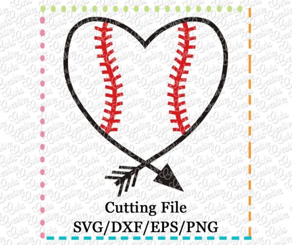 baseball--softball-heart-arrow-cutting-file-svg