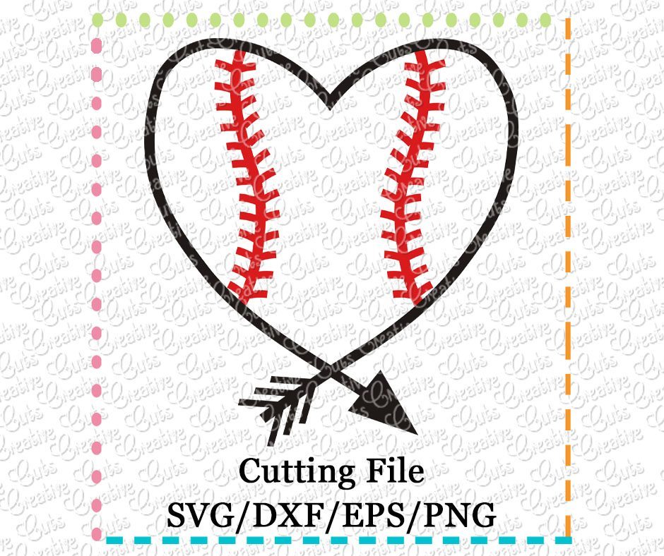 baseball--softball-heart-arrow-cutting-file-svg