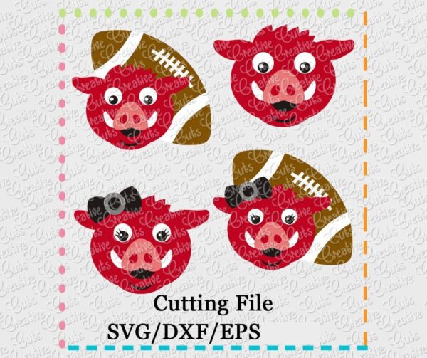 Hog Razorback Football Mascot Cutting File Set SVG DXF EPS