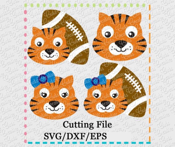 Tigers Football Mascot Cutting File Set SVG DXF EPS