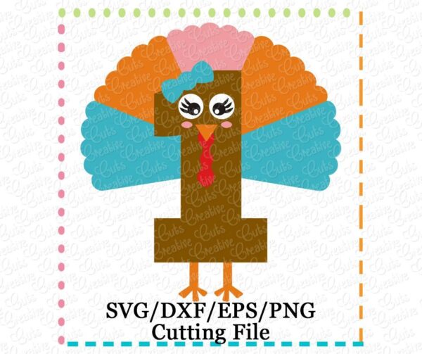 1st Thanksgiving Turkey Girl Cutting File SVG DXF EPS