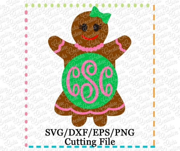 Gingerbread Girl Monogram Cutting File SVG DXF EPS