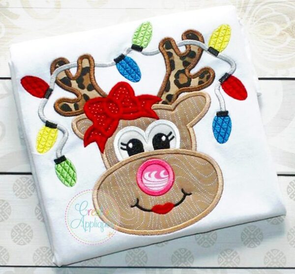 Girl Reindeer Lights Applique