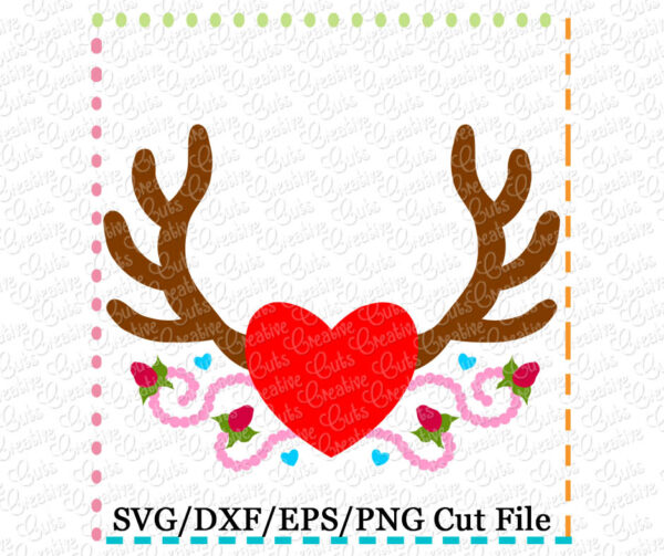 Antlers with Hearts Cutting File SVG DXF EPS