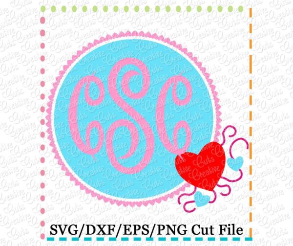 Hearts Monogram Frame Cutting File SVG DXF EPS