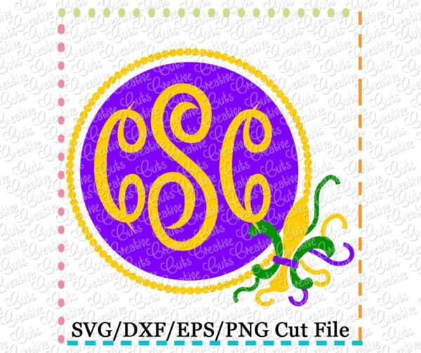 Mardi Gras Monogram Frame Cutting File SVG DXF EPS