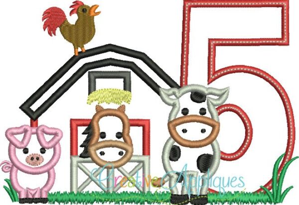 Barn Farm Birthday 5 Applique - Image 2