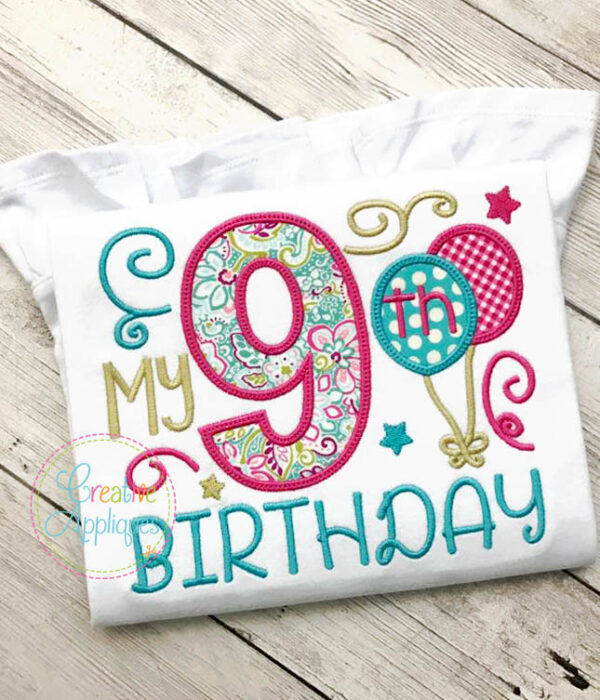 My 9th Birthday Girl Applique