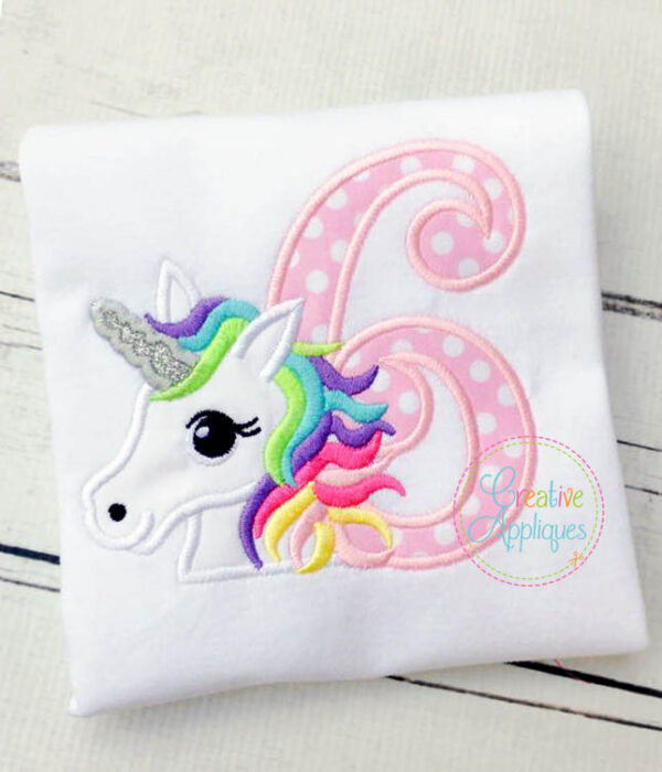 Rainbow Unicorn 6 Applique