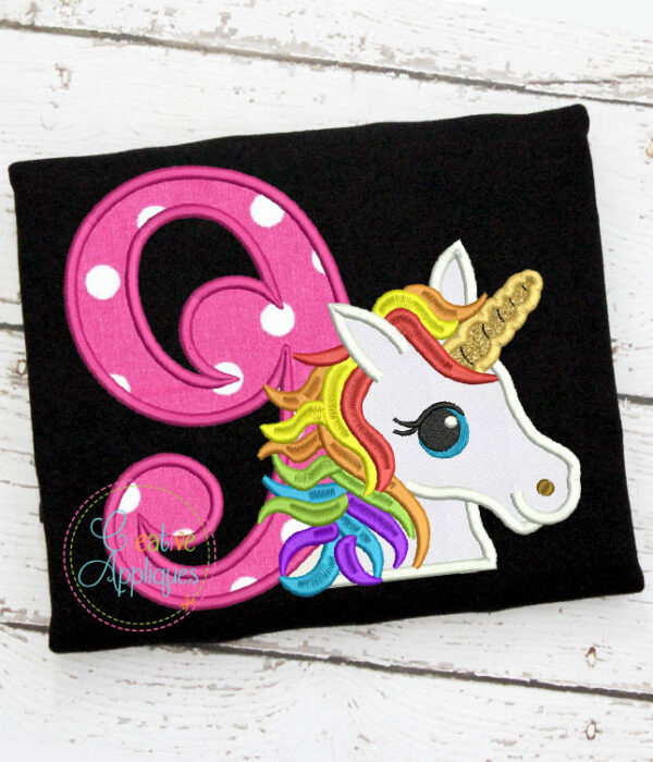 Rainbow Unicorn 9 Applique