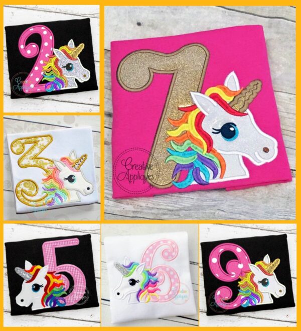 Rainbow Unicorn Number Set Applique