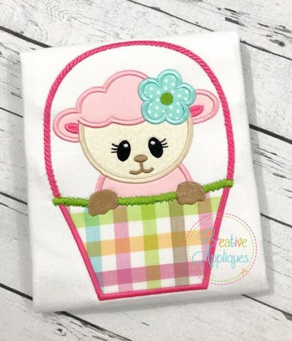 Lamb Girl Basket Applique