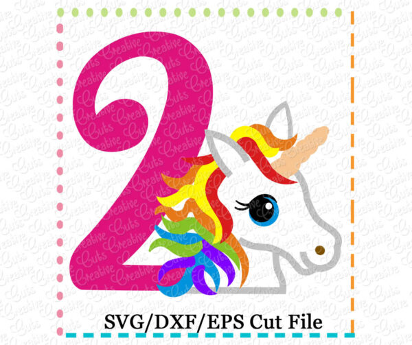 Rainbow Unicorn Birthday 2 Cutting File SVG DXF EPS