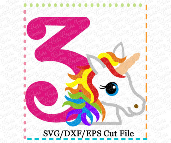 Rainbow Unicorn Birthday 3 Cutting File SVG DXF EPS