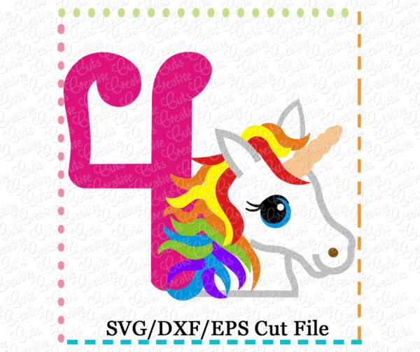 Rainbow Unicorn Birthday 4 Cutting File SVG DXF EPS