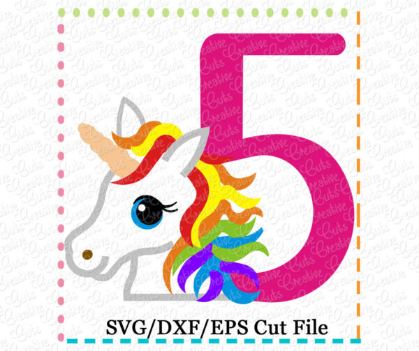 Rainbow Unicorn Birthday 5 Cutting File SVG DXF EPS