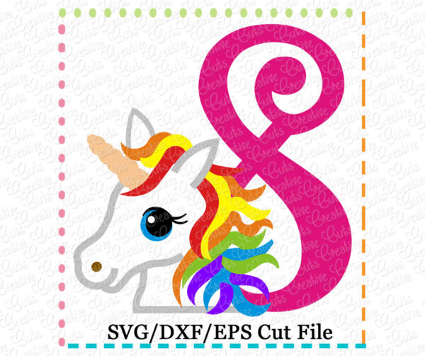 Rainbow Unicorn Birthday 8 Cutting File SVG DXF EPS