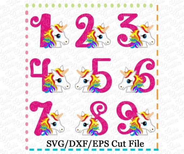 Rainbow Unicorn Birthday Number Set Cutting File SVG DXF EPS