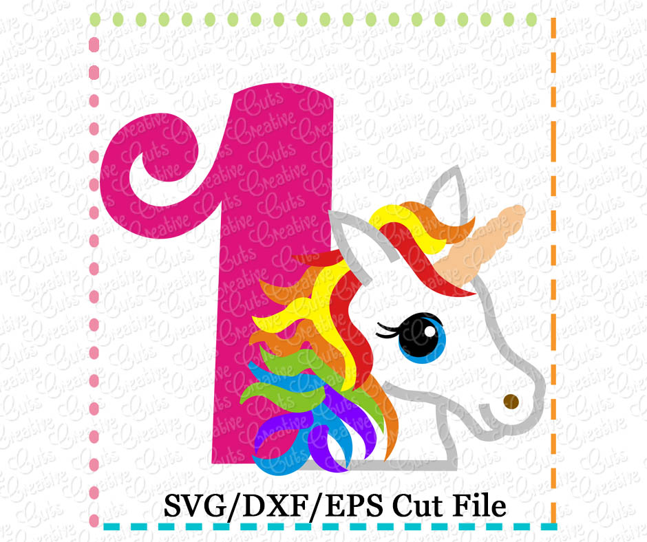 Download Rainbow Unicorn Birthday 1 Cutting File Svg Dxf Eps Creative Appliques