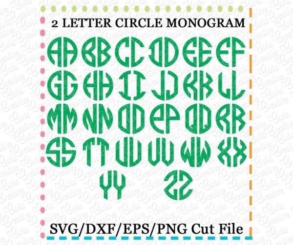 2 Letter Circle Monogram Cutting File SVG DXF EPS - Image 2