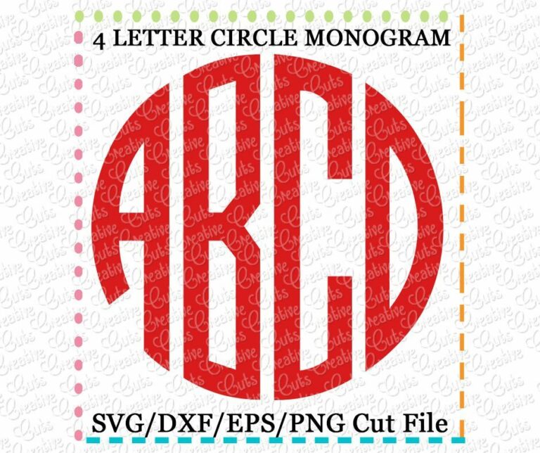 4 Letter Circle Monogram Cutting File SVG DXF EPS - Creative Appliques