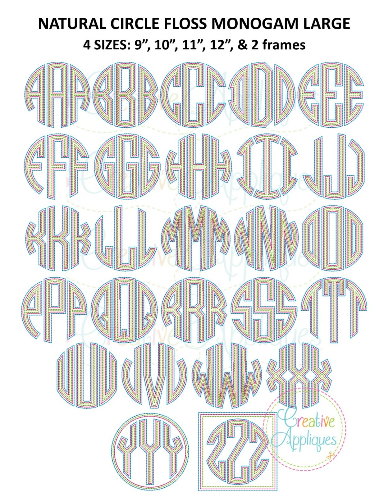 Natural Circle Floss Monogram LARGE - Creative Appliques