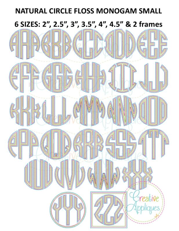 Natural Circle Floss Monogram SMALL - Creative Appliques