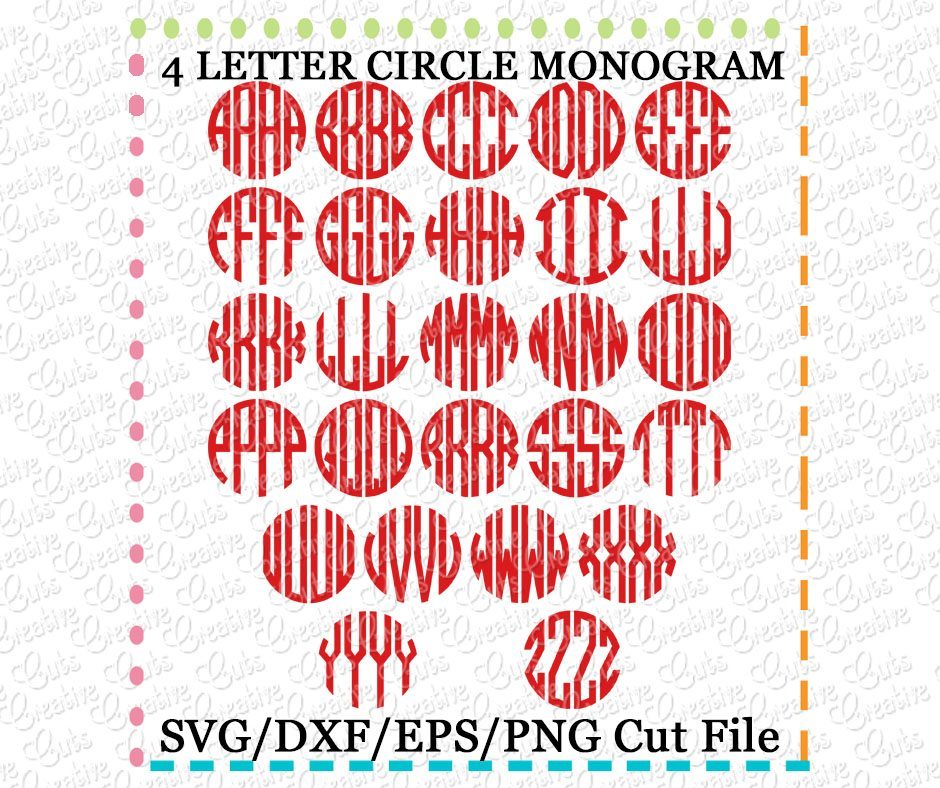 Download 4 Letter Circle Monogram Cutting File Svg Dxf Eps Creative Appliques